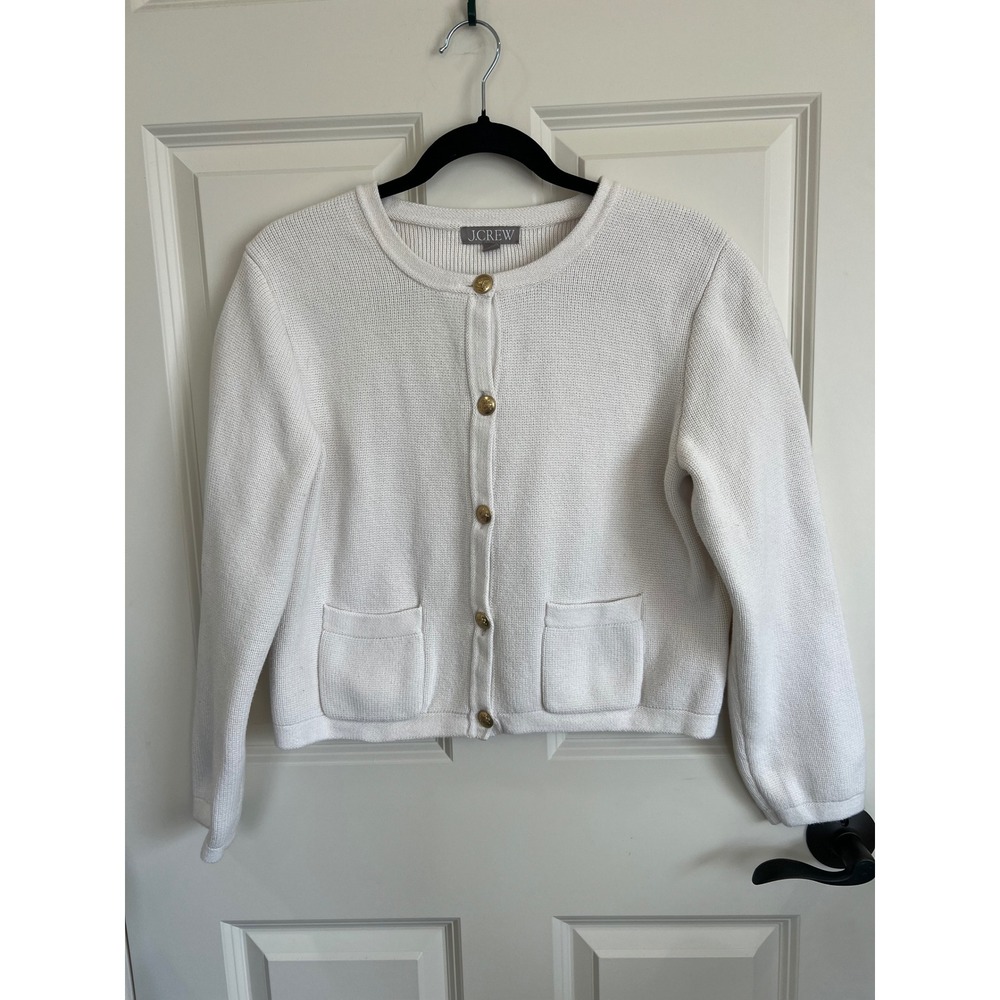 J. Crew Emilie Sweater Lady Jacket Button Down Ivory Knit Cardigan Size Medium